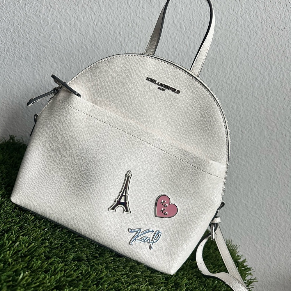 Karl Lagerfeld Cream Backpack with Iconic Patches